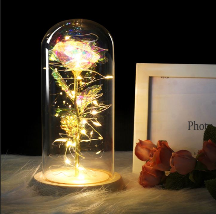 Künstliche ewige Rose LED-Licht in Glasabdeckung Wohnkultur für den Valentinstag